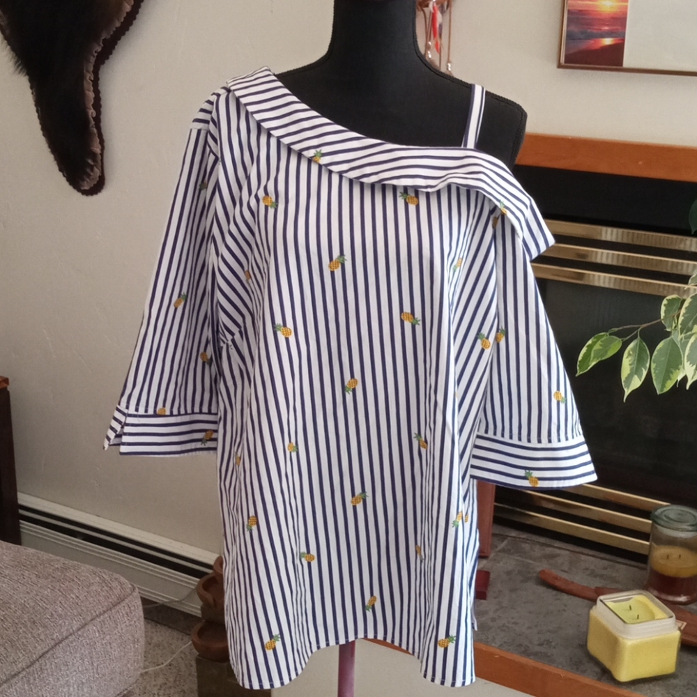 B Skies are Blue One Shoulder Pineapple strip top